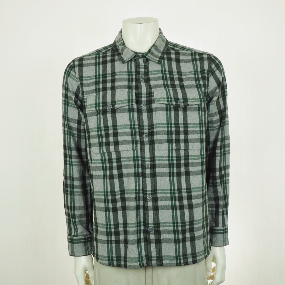 REI Co-op Flannel Button Down Shirt Mens Large Gray Plaid Cotton Outdoor Hiking